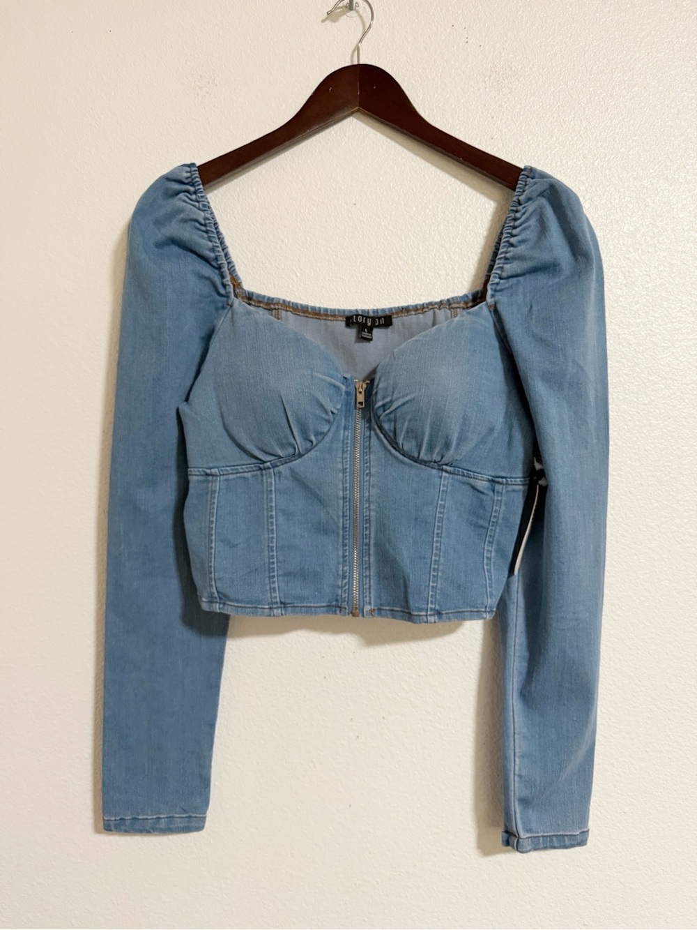 NEW Story On Denim Zip Up Crop Top